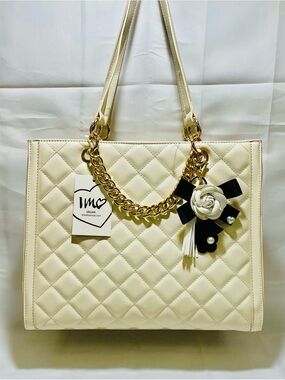 Imoshion Diamond Quilted Leather Tote Bag with Charm, NWT